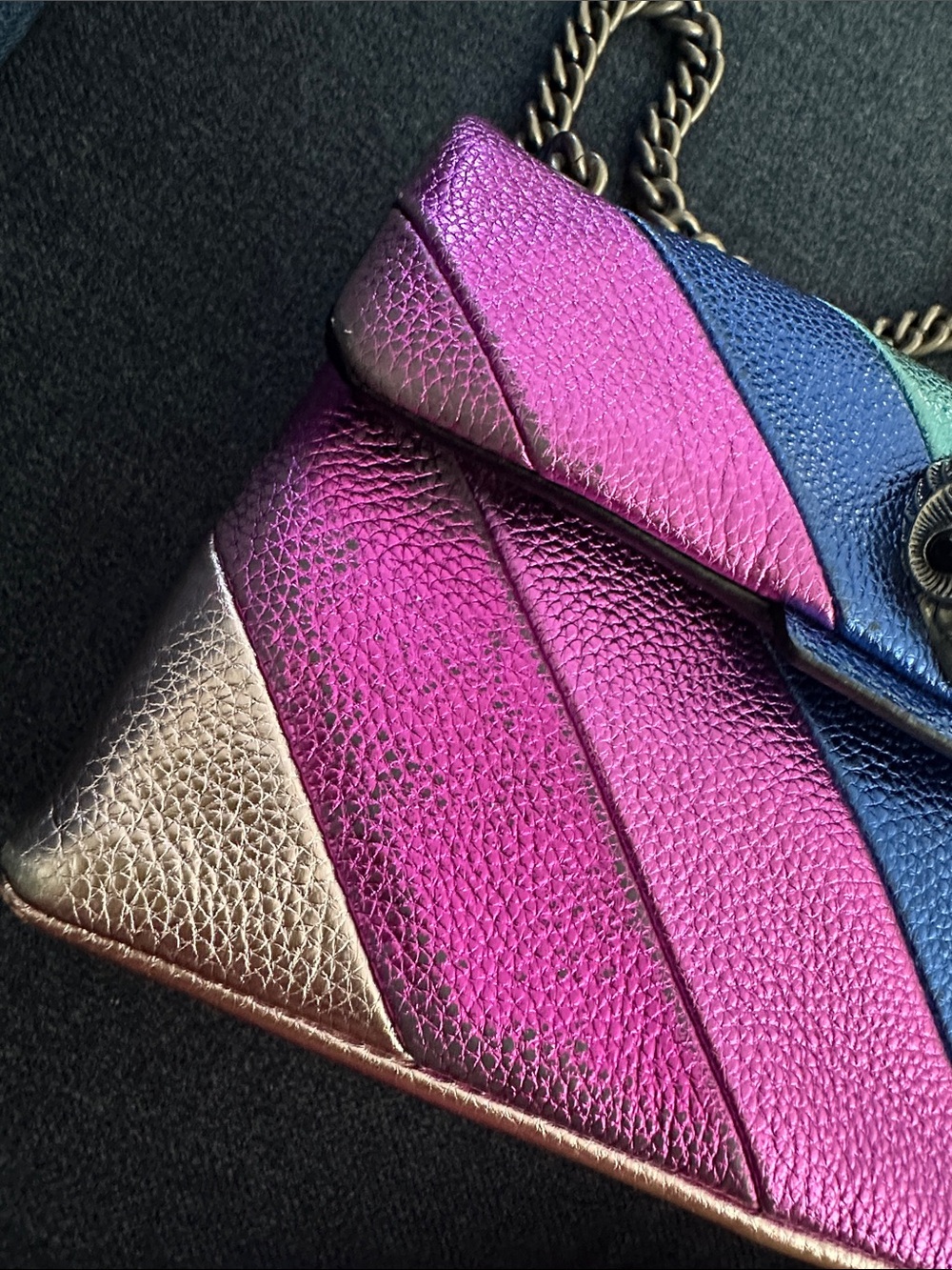 KURT GEIGER LONDON Mini Kensington Leather Crossbody - Rainbow Chevron - Picture 7 of 12